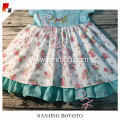 Blue checked flower printed hand embroidery dress